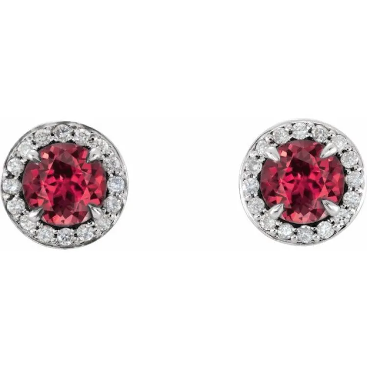 14K White 3.5 mm Lab-Grown Ruby & 1/8 CTW Natural Diamond Earrings