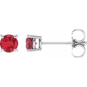 14K White 4 mm Natural Ruby Stud Earrings with Friction Post