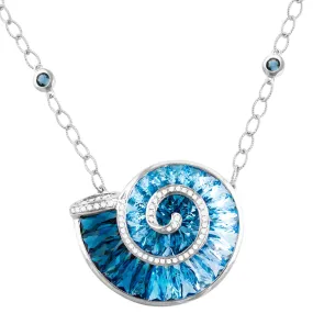 14K White Blue Topaz and Natural Diamond 17 inch Necklace