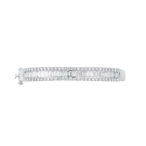 14K White Gold Baguette and Round Diamond Clasped Bangle