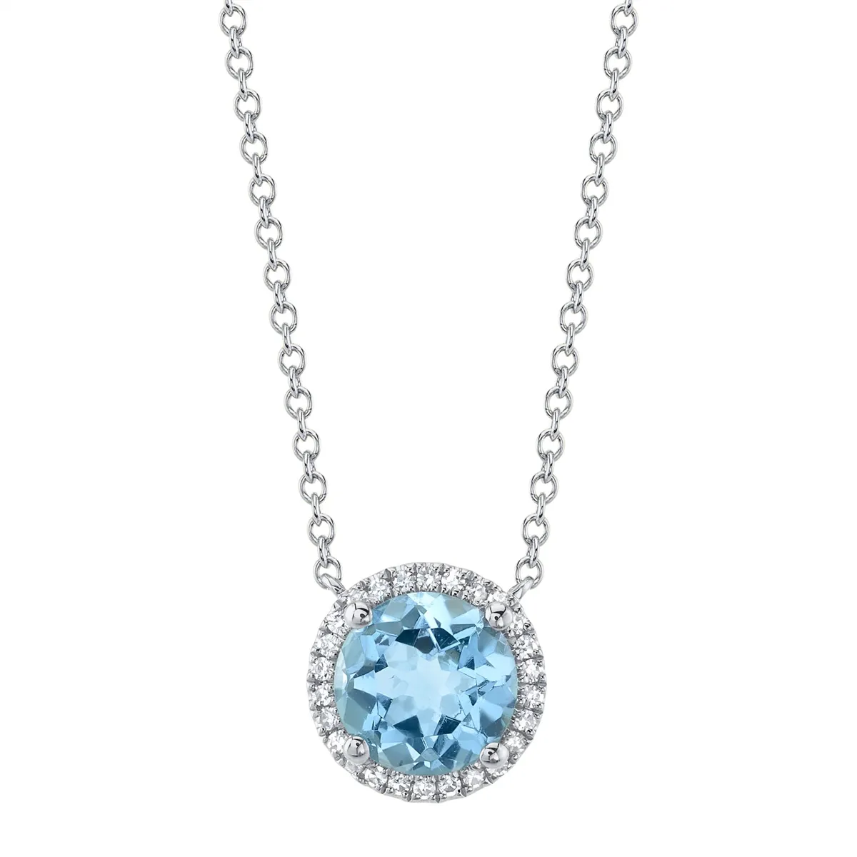 14K White Gold Diamond and Blue Topaz Necklace