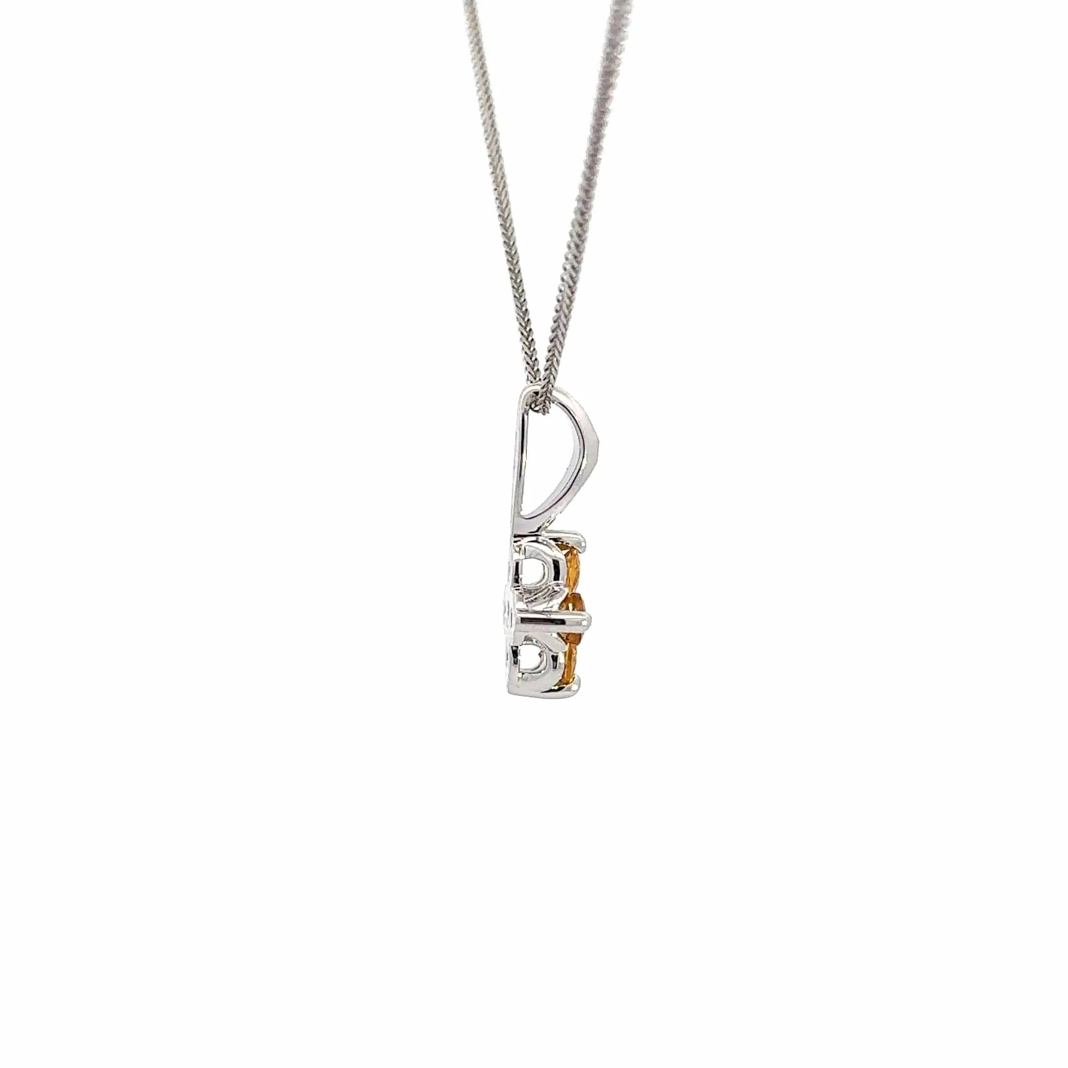 14k White Gold Natural Citrine 4 Stone Necklace With Diamonds