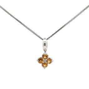 14k White Gold Natural Citrine 4 Stone Necklace With Diamonds