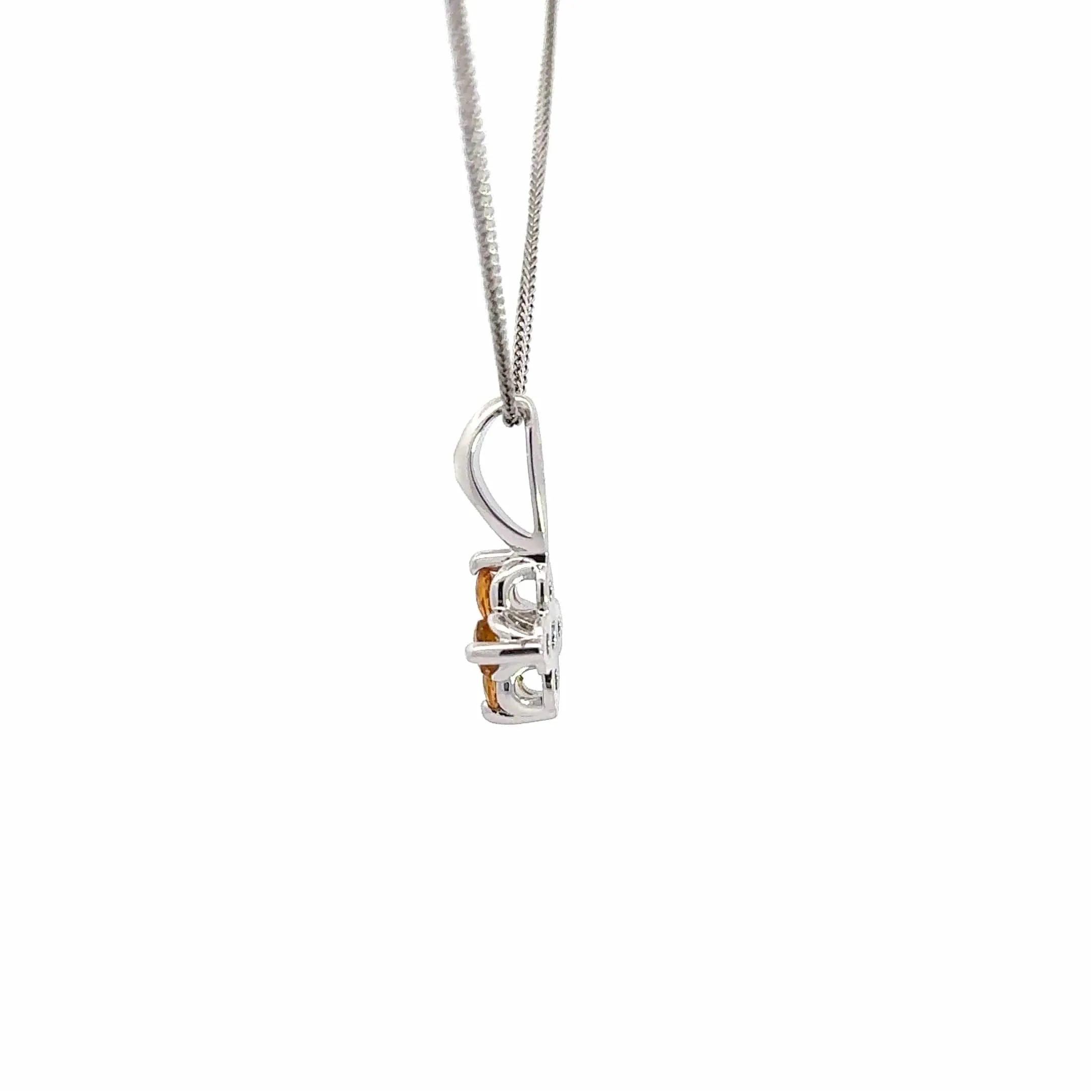 14k White Gold Natural Citrine 4 Stone Necklace With Diamonds