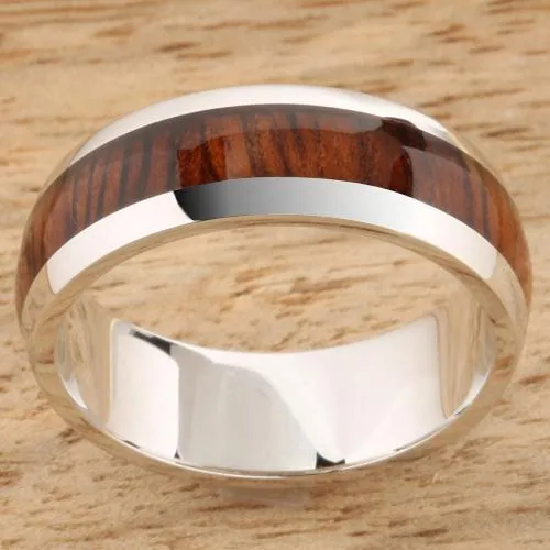 14K White Gold Natural Koa Wood Oval Wedding Ring 7mm