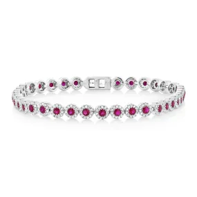 14K White Gold Ruby and Diamond Tennis Bracelet