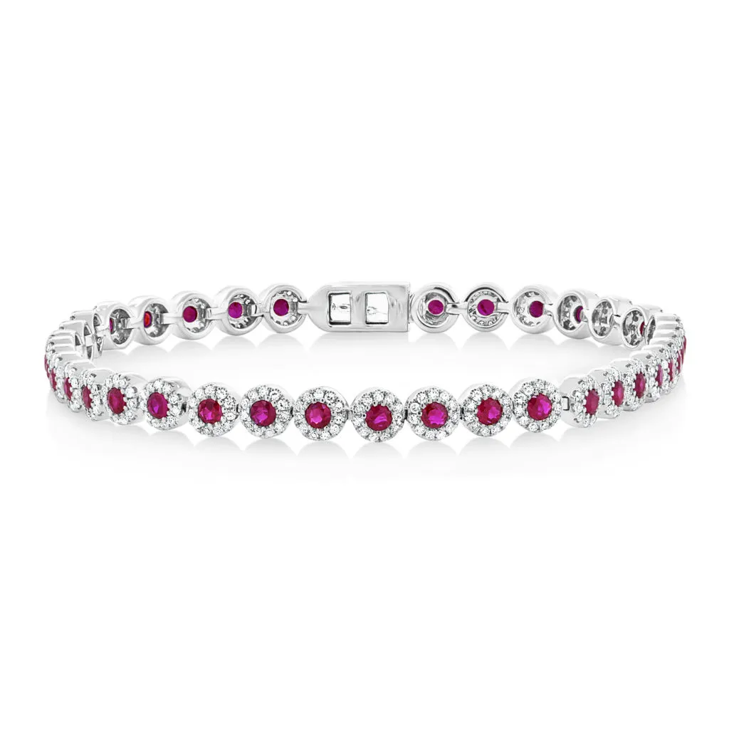 14K White Gold Ruby and Diamond Tennis Bracelet