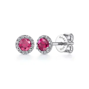 14K White Gold Ruby Stud Earrings - EG12372W45RA