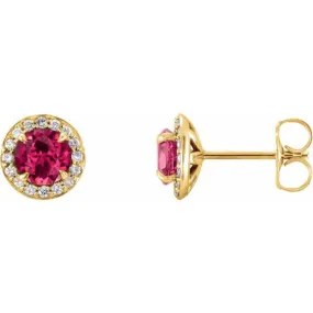 14K Yellow 3.5 mm Lab-Grown Ruby & 1/8 CTW Natural Diamond Earrings