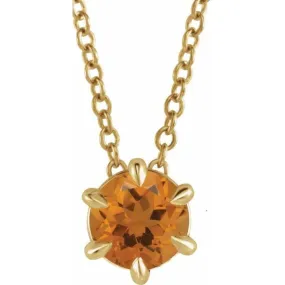 14K Yellow 5 mm Natural Citrine Solitaire 16-18" Necklace