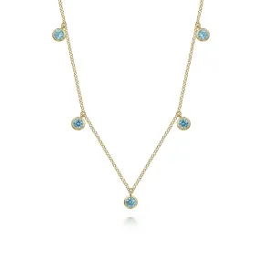 14K Yellow Blue Topaz 17.5 inch Necklace