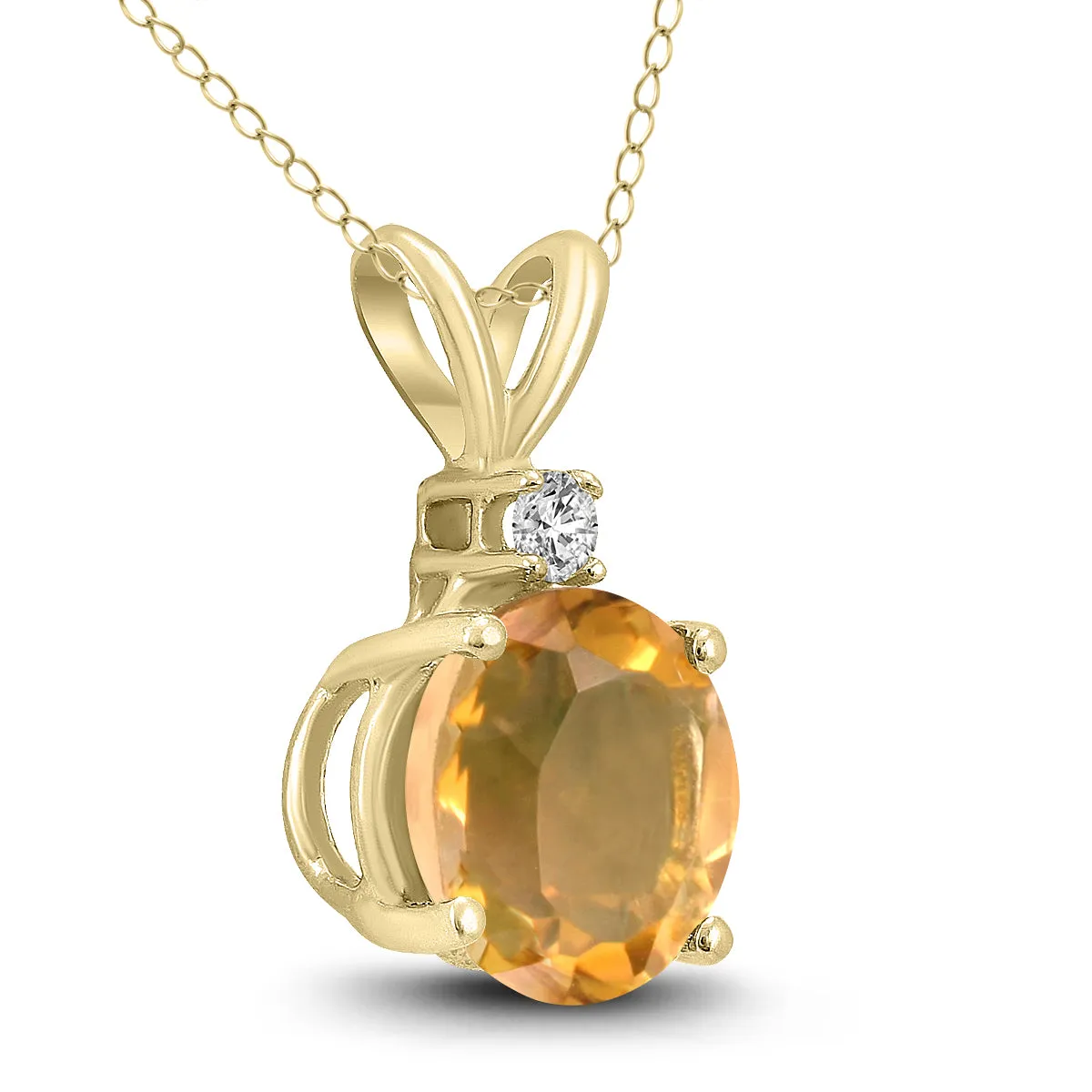 14K Yellow Gold 5Mm Round Citrine And Diamond Pendant