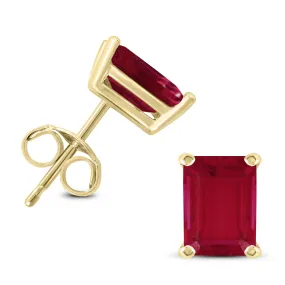 14K Yellow Gold 5X3Mm Emerald Shaped Ruby Earrings