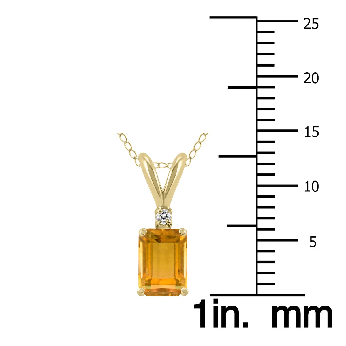 14K Yellow Gold 6X4Mm Emerald Shaped Citrine And Diamond Pendant