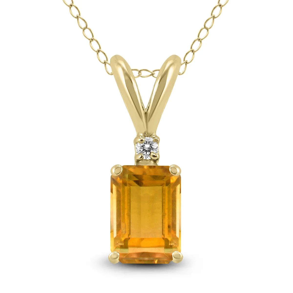 14K Yellow Gold 6X4Mm Emerald Shaped Citrine And Diamond Pendant