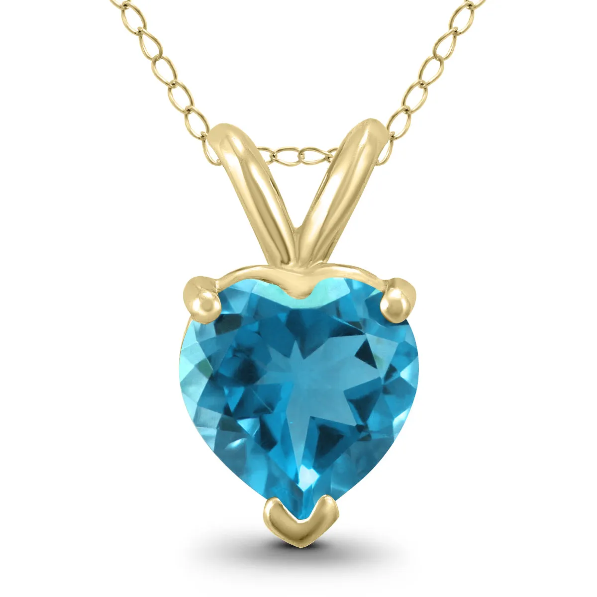 14K Yellow Gold 7Mm Heart Blue Topaz Pendant