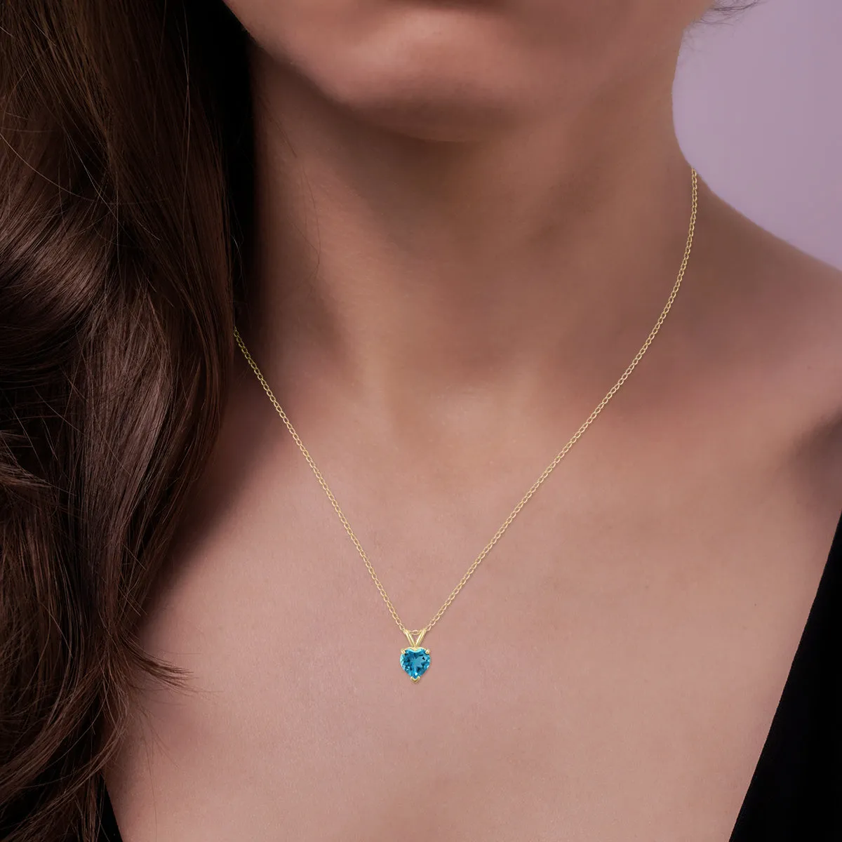 14K Yellow Gold 7Mm Heart Blue Topaz Pendant