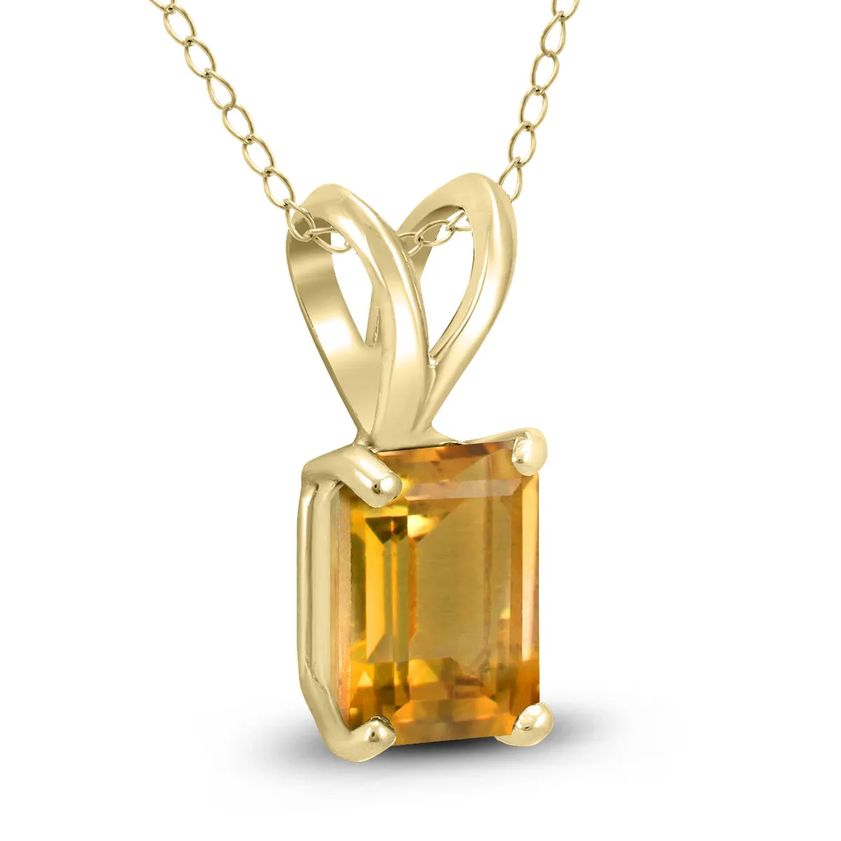 14K Yellow Gold 8X6Mm Emerald Shaped Citrine Pendant