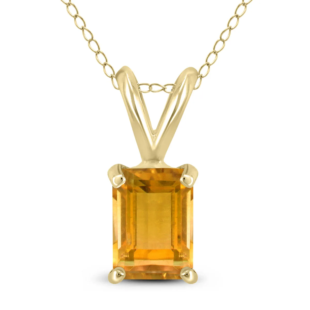 14K Yellow Gold 8X6Mm Emerald Shaped Citrine Pendant