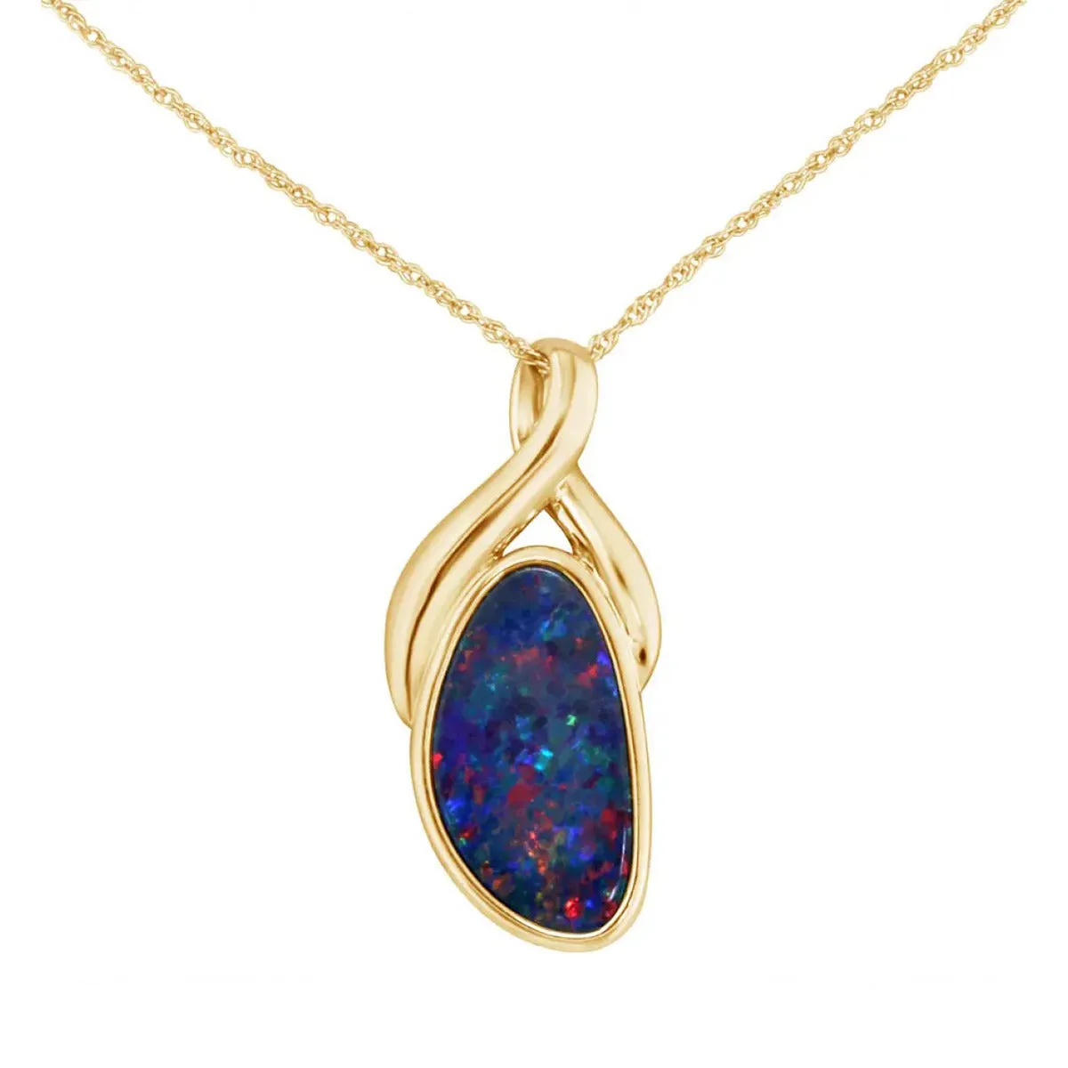 14K Yellow Gold Australian Opal Doublet Pendant