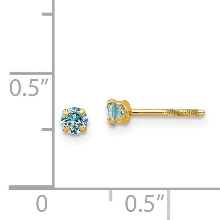 14k Yellow Gold Blue C.Z Birthstone Earrings