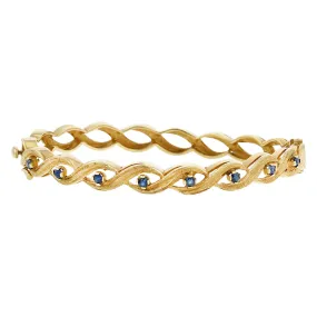 14K Yellow Gold Blue Sapphire Twisted Bangle