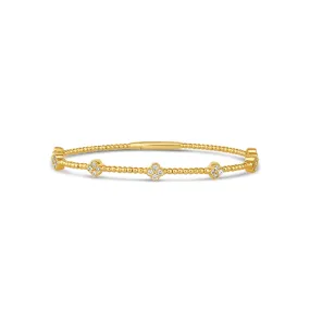 14K Yellow Gold Clasped Bangle with Quad Diamond Sections