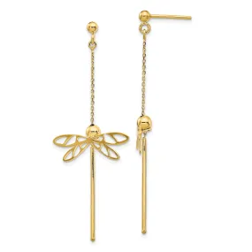 14k Yellow Gold Dragonfly Post Dangle Earrings