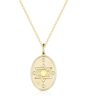 14K Yellow Gold Jewish Star Necklace with Opal