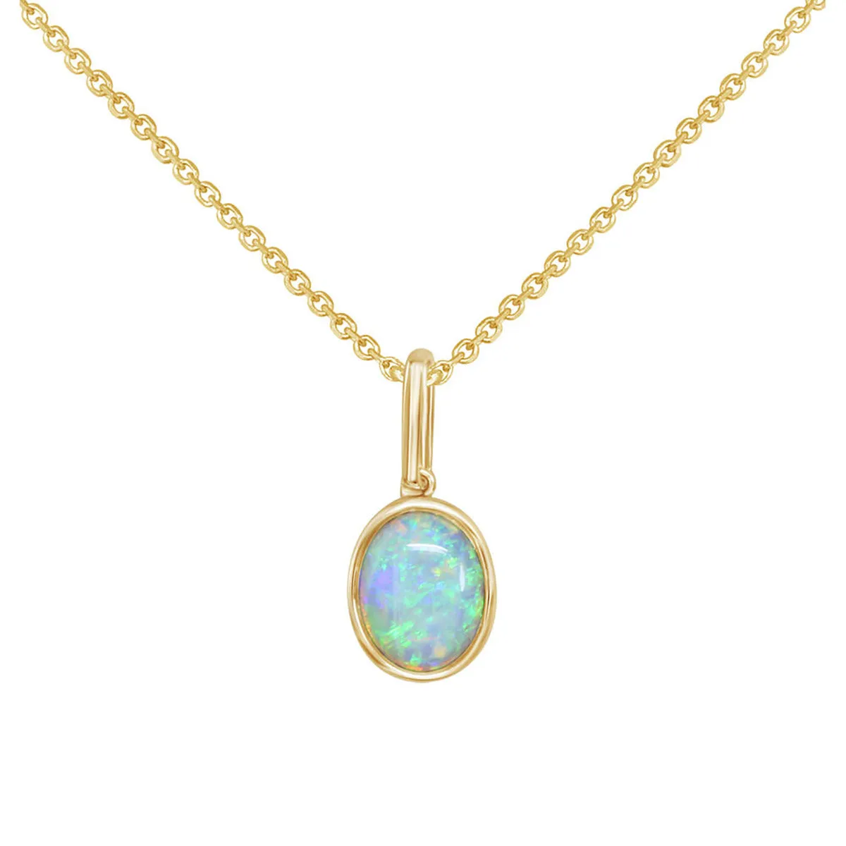 14K Yellow Gold Oval Australian Opal Pendant Necklace