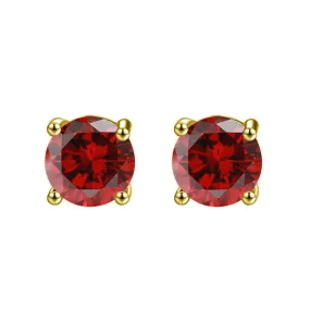 14k Yellow Gold Plated 4 Ct Round Created Ruby Stud Earrings