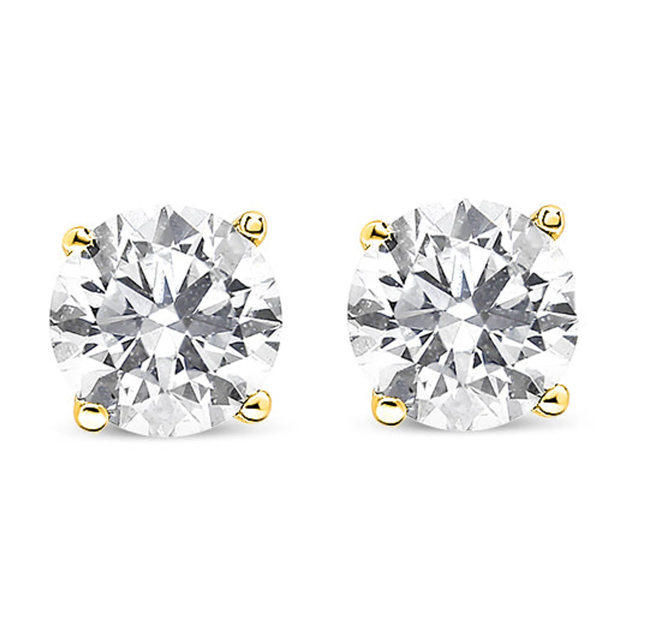 14K Yellow Gold Plated .925 Sterling Silver 1/2 Cttw Round Brilliant-Cut Diamond Classic 4-Prong Stud Earrings (I-J Color, I2-I3 Clarity)