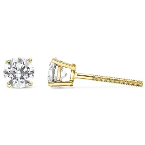 14K Yellow Gold Plated .925 Sterling Silver 1/2 Cttw Round Brilliant-Cut Diamond Classic 4-Prong Stud Earrings (I-J Color, I2-I3 Clarity)