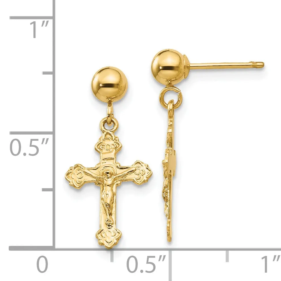 14k Yellow Gold Polished Crucifix Post Earrings