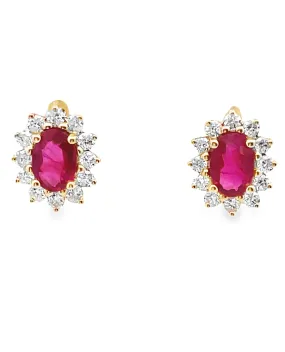 14K Yellow Gold Ruby & Diamond Stud Earrings