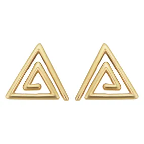 14k Yellow Gold Triangle Swirl Stud Earrings