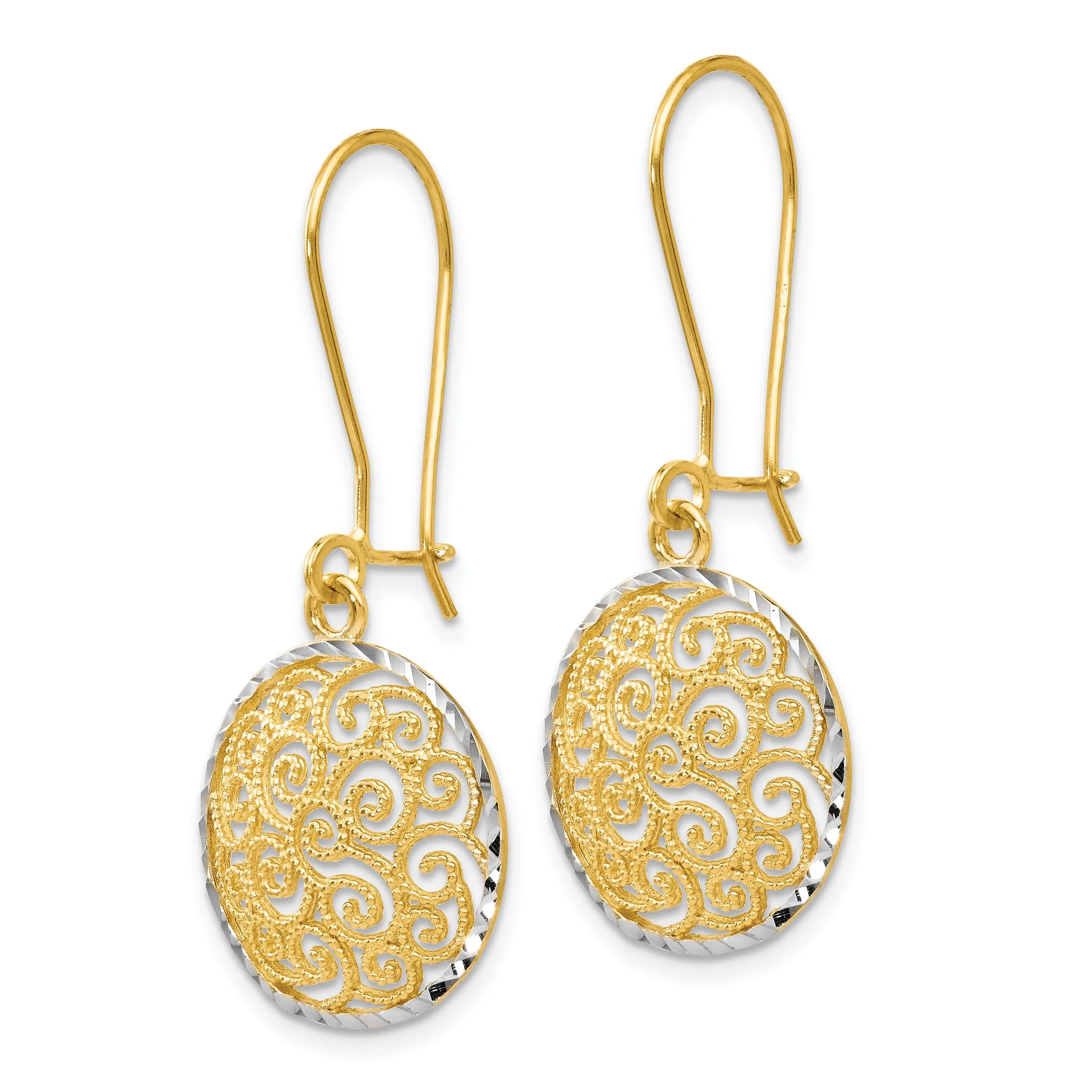 14k Yellow Rhodium Filigree Dangle Earrings