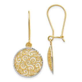 14k Yellow Rhodium Filigree Dangle Earrings