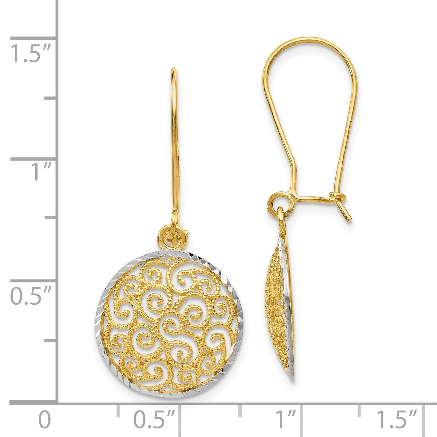 14k Yellow Rhodium Filigree Dangle Earrings