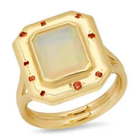 14K YG Opal and Orange Sapphire Ring