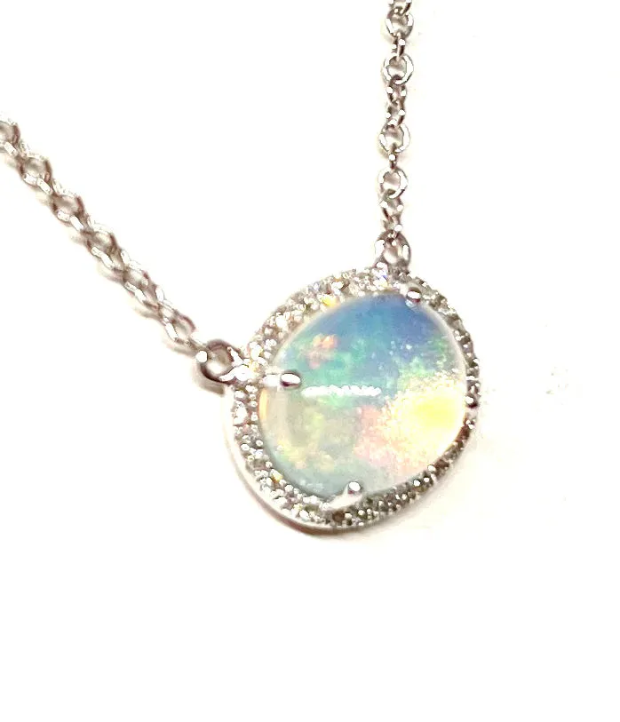 14kt White Gold Opal and Diamond  Pendant