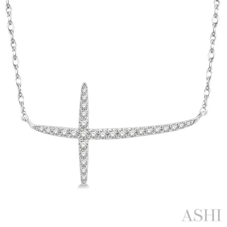 1/6 ctw Cross Round Cut Diamond Necklace in 10K White Gold