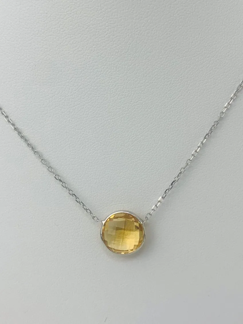 16" 10mm Citrine Single Bezel Necklace in 14KW NCK-158-BZGM14W-CIT-16-10