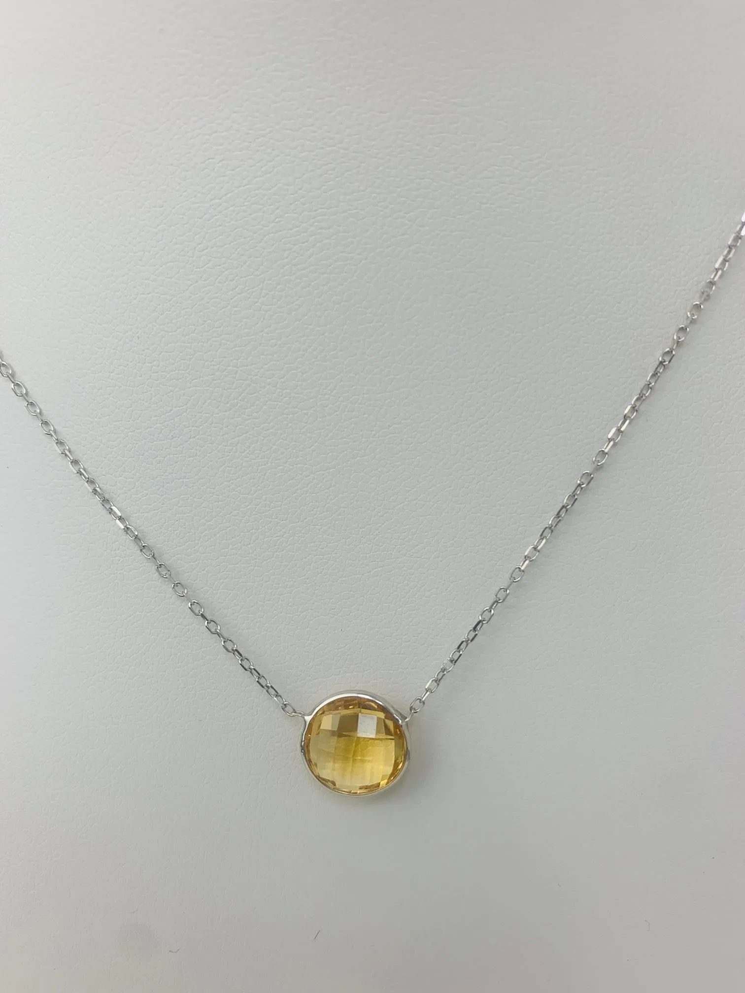 16" 10mm Citrine Single Bezel Necklace in 14KW NCK-158-BZGM14W-CIT-16-10