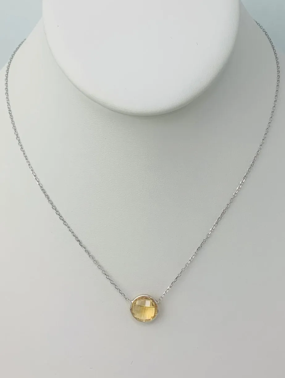 16" 10mm Citrine Single Bezel Necklace in 14KW NCK-158-BZGM14W-CIT-16-10