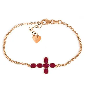 1.7 Carat 14K Solid Rose Gold Cross Bracelet Oval Ruby