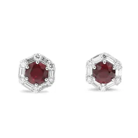 18ct White Gold Diamond & Ruby Cluster Stud Earrings