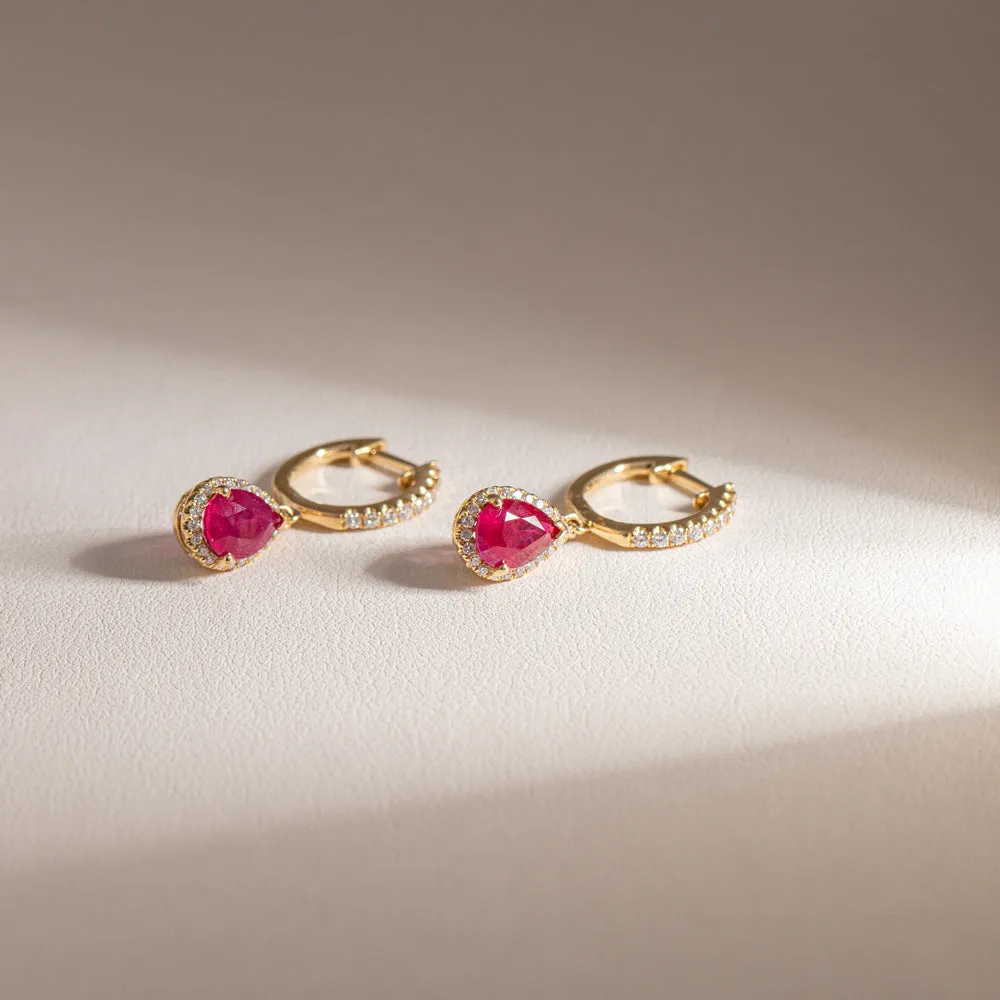 18ct Yellow Gold Ruby & Diamond Earrings