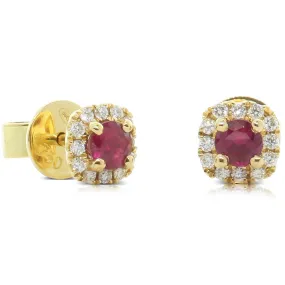 18ct Yellow Gold Ruby & Diamond Stud Earrings