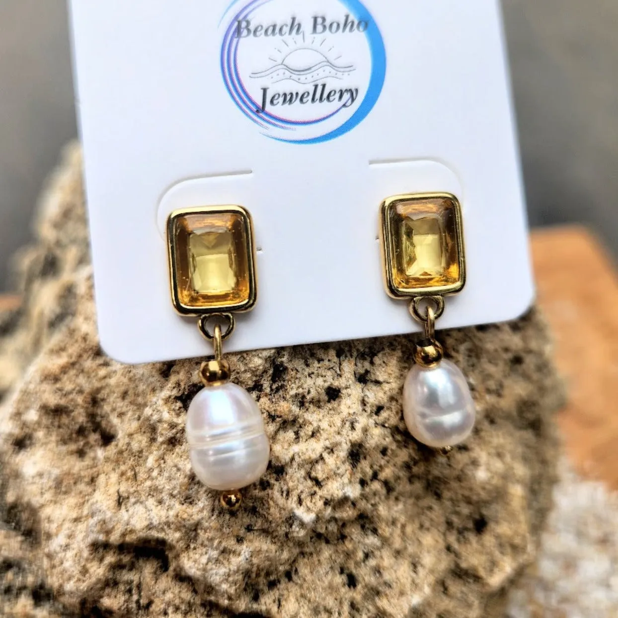 18K GOLD CRYSTAL & PEARL WATERPROOF STUD EARRINGS